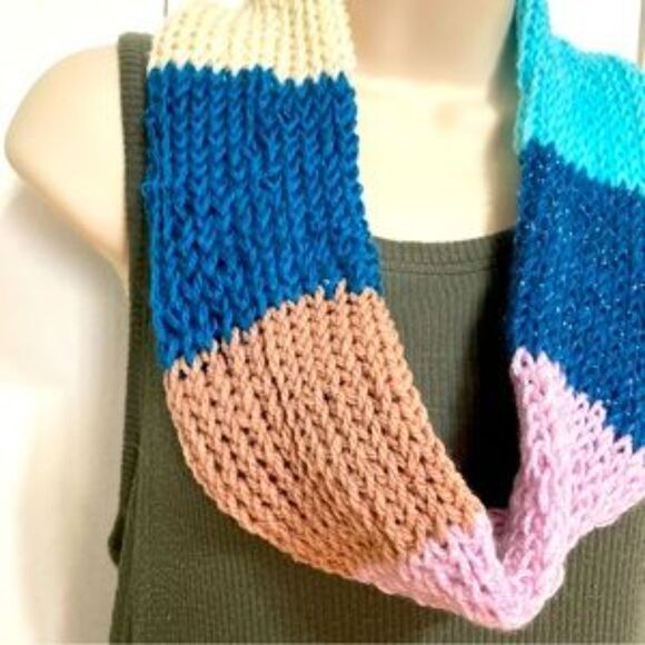 Infinity Scarf Rainbow Colorful with Sparkle Hand Knitted 34 x 3.5 inches - Picture 8 of 10